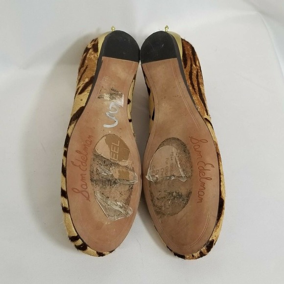 Sam Edelman JOYA Calf Hair Tiger Print Spike Heel Hidden Low Wedge Ballet Flats - Picture 8 of 11